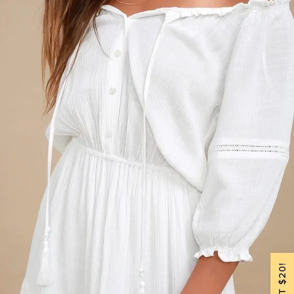 Lulu’s White Boho Off the Shoulder Dress - Picture 3 of 11